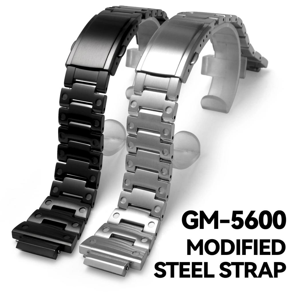 Korlexchi 316 Stainless Steel Bracelet Watch Band, Custom Metal Strap, Compatible with Casio and G-SHOCK Men's GM5600 and GM-5600B (Black)