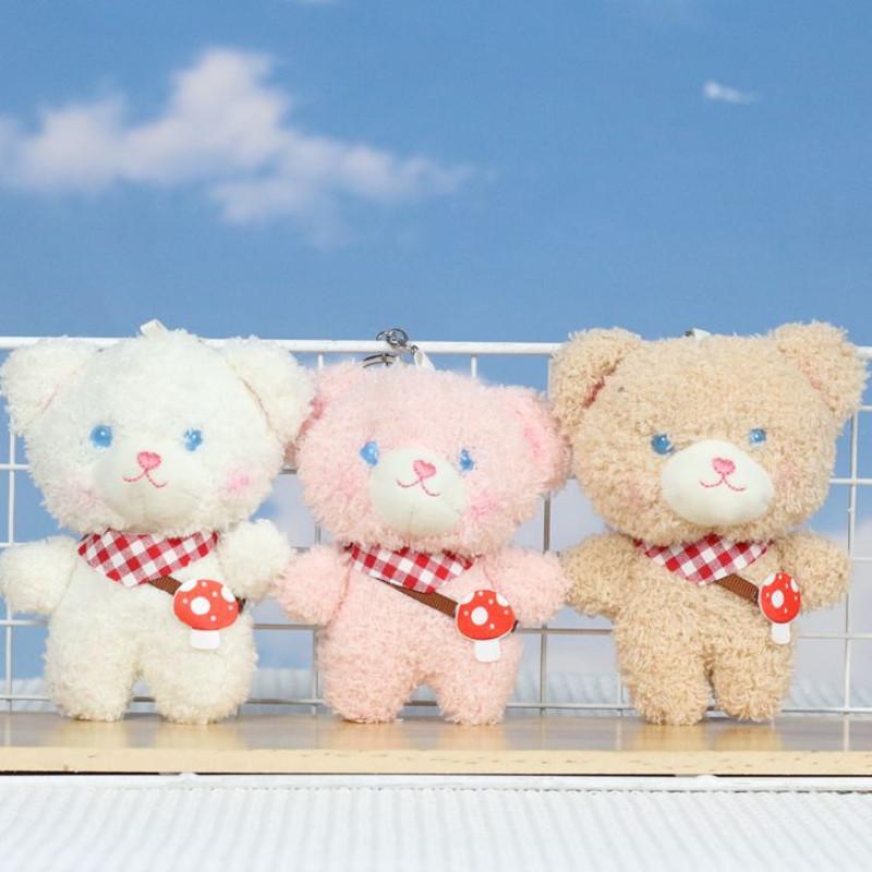 Adorable Plush Teddy Bear Cute Mushroom Bear Keychain Soft Stuffed Toy 12cm