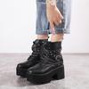 Gothic Black Ankle Boots For Women Footwear Plus High Heel Female Shoes Lace-Up Nigh Club Black Sexy Rivets Chain
