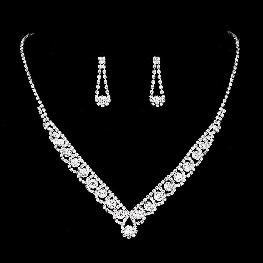 Necklace Earrings Set European and American Rhinestone Bridal Jewelry Chain Diamond Banquet Set Chain Two-piece Set
