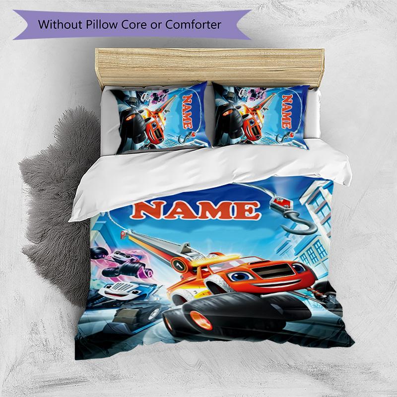 3pcs Blaze and the Monster Machines3 Cover Set - Personalized Name, HD Printed Bedding with 1 Cover and 2 Pillowcases - Perfect for Home Decor,