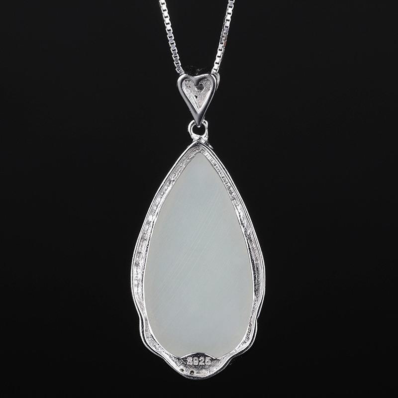 Танциз Стерлингового Серебра 925 Классическое Женское Нефритовое Ожерелье Кулон Циркон Модный Подарок