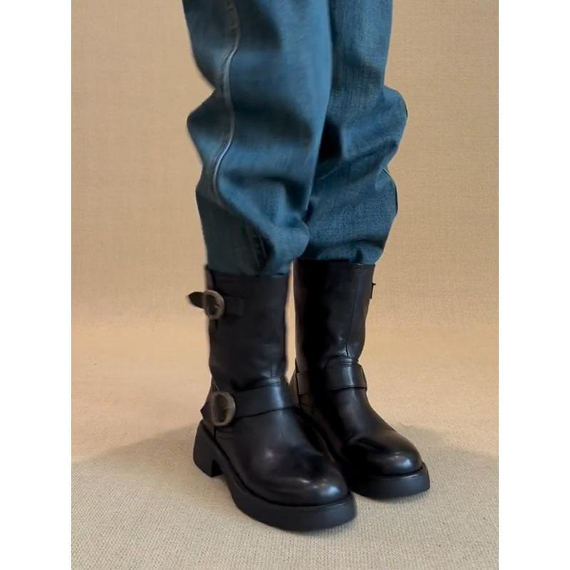 Версия из коровьей кожи ретро пряжка для ремня натуральная кожа ботинки-локомотивы ботинки Мартин женские универсальные британский стиль платформа рыцарские ботинки короткие ботинки