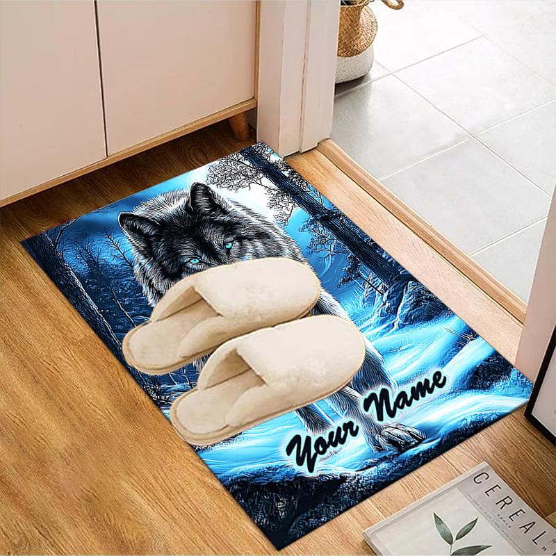1PC Custom Name Wolf Winter Forest Theme Floor Mat Ideal for Living Room, Game Rooms, Office, Bedroom,Floor Mat Playful Design