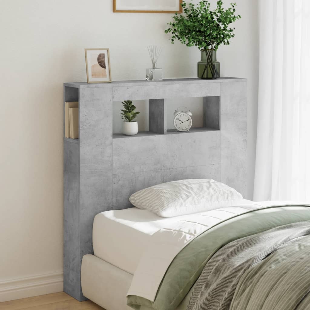 LED Headboard Concrete Grey 100 x 18.5 x 103.5 cm Engineered Wood