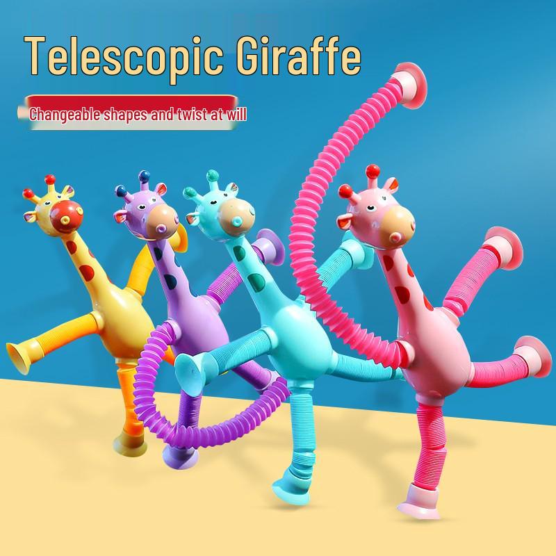 Suction Cup Giraffe Light-Up Extendable Tube Educational Cartoon Toy for Kids