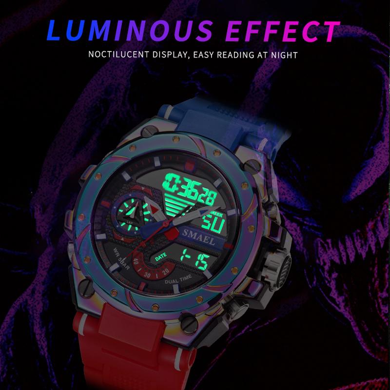 Quartz Watch For Men Wristwatches Watcholorful Red Bracelet 50M Waterproof Alarm Clock Analog Digitals Sport Watches