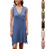 Женское повседневное модное новое свободное платье большого размера без рукавов с v-образным вырезом и разрезом