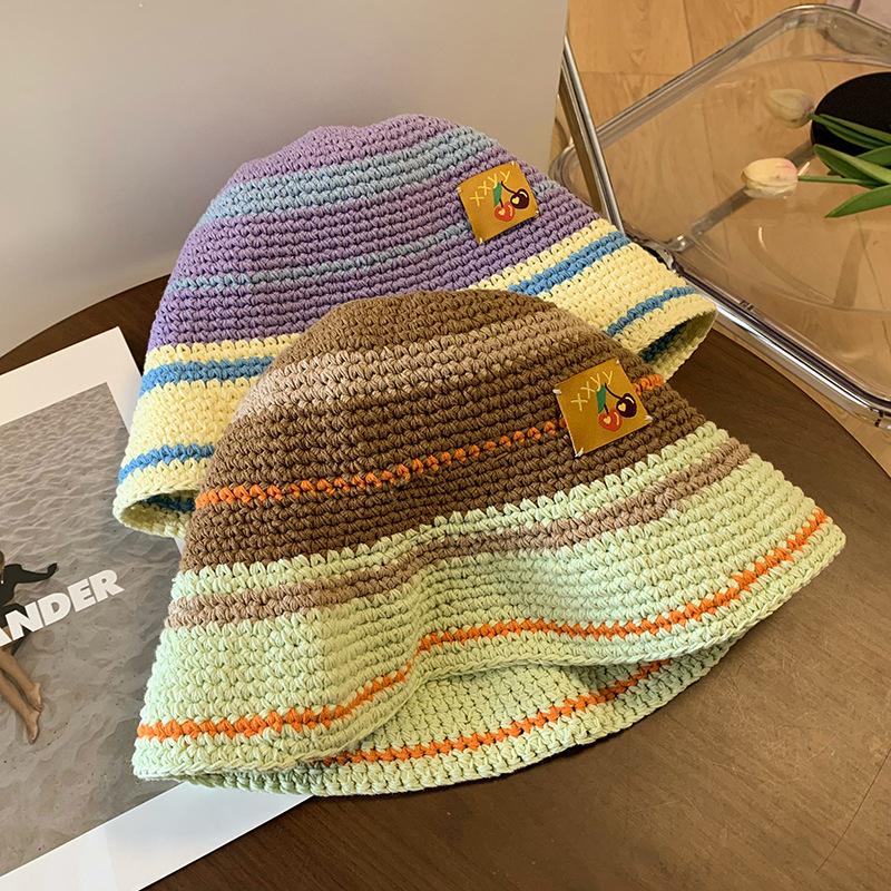 Вязаная шерстяная шапка с большой окружностью головы, женская весенне-осенняя симпатичная шляпа-ведро, новая контрастная шапка-тазик, дышащая универсальная шляпа
