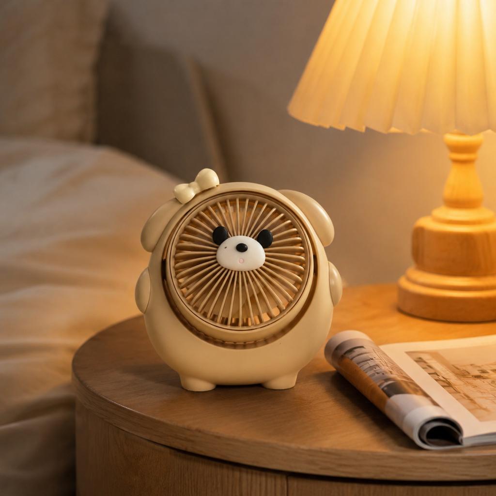 Portable USB Rechargeable Desktop Fan Small Personal Fan with Cute Dog Shape Design for Office Home Travel Use Quiet Operation