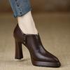 Fashion New Soft Leather Women Pumps Ankle Boots Platform Spring Autumn Pointed Toe High Heel Shoes Black Brown Thick Heeled Single Shoe