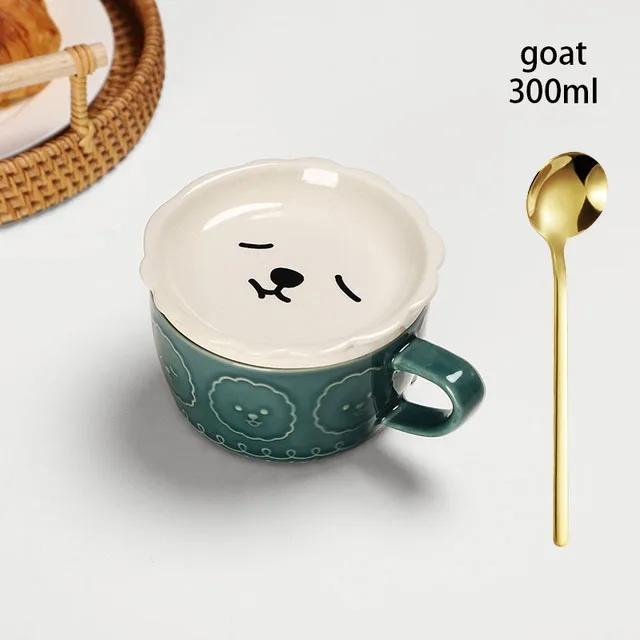 Japanese Cartoon Cat Coffee Mug With Animal Cat Pattern Lid Small Dish Cute Breakfast Cup Creative Coffee Cup Milk Cup Gift2026