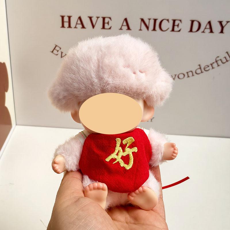 [Cloth  Only] Doll New Year Set Clothes for Plush Dolls,New Year's Lucky Belly Band + Hair Clip+Lion Dance Headgear.