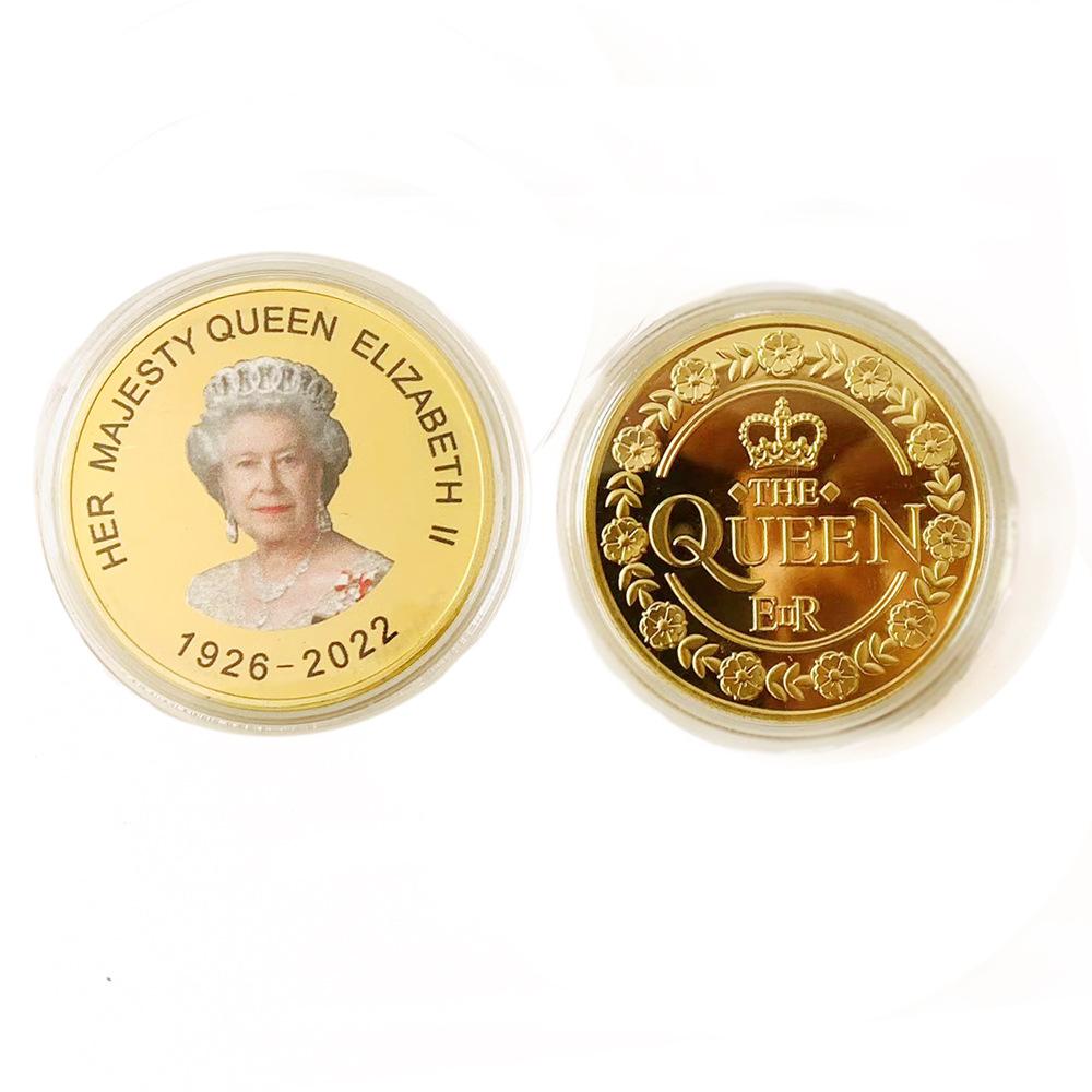 Queen Elizabeth of England, commemorative coin, metal, gold-plated three-dimensional, relief, color printed commemorative silver coin, gold coin