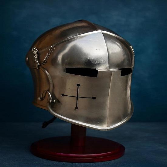 Silver Barbuta Helmet Medieval Knight Role Play Helmet With Liner And Chin Strap Best Gift Halloween