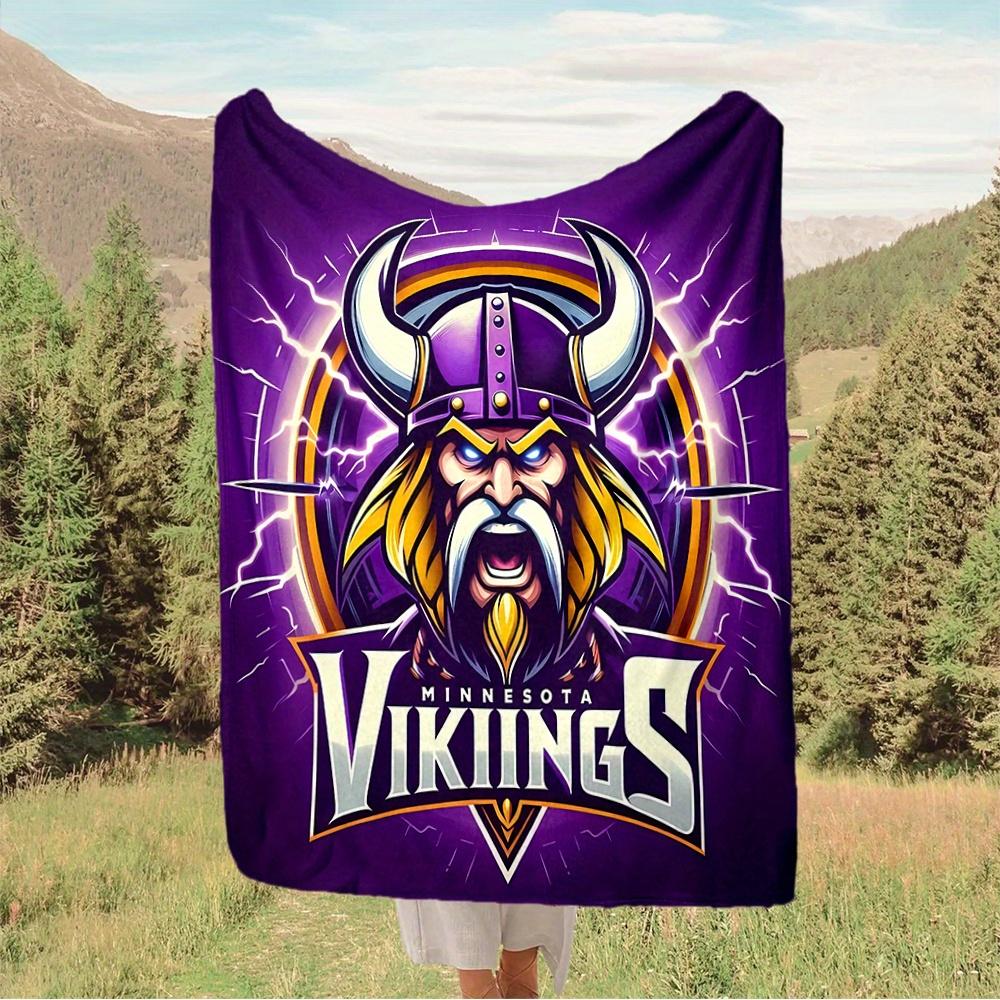 1pc Vikings, Minnesota, Helmet Digital Printed Flannel Blanket, Super Soft Plush Fleece Bed Cover, Multipurpose Four Season Blanket for Sofa