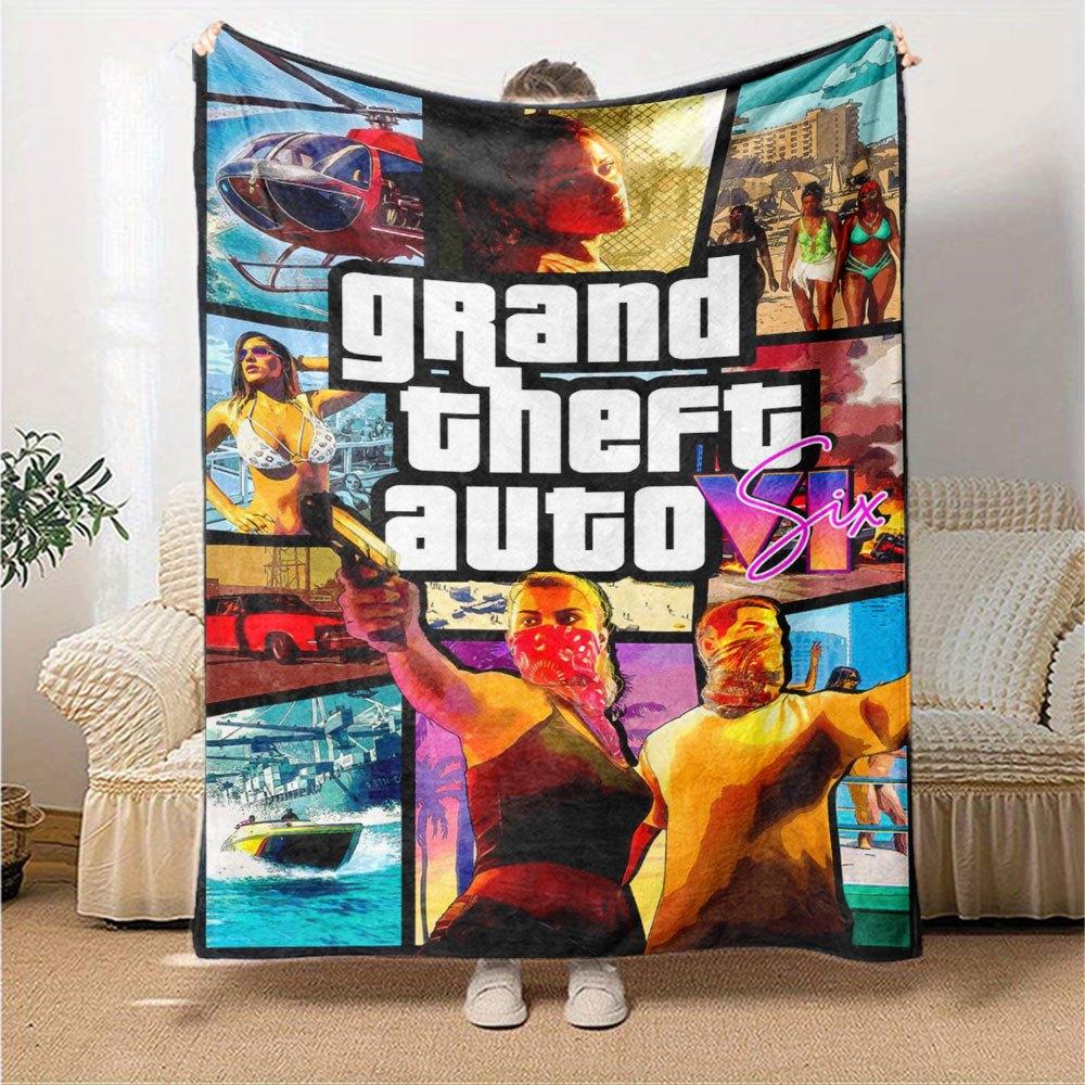 1 шт. Мягкое фланелевое одеяло Grand Theft Auto с дизайнерским принтом. Уютное одеяло для всех сезонов, идеально подходит для дивана, кровати, офиса
