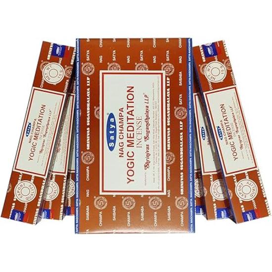 Satya Nag Champa & Yogic Meditation Incense Sticks Agarbatti 1+1Combo(180 GM+180GM ) Box | 12 Packs of 15 Grams Each In a Box | Export Quality