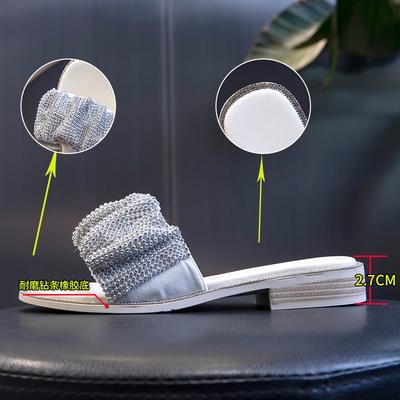 Крутые шлепанцы со стразами для женщин, которые можно носить 2025, новая летняя женская мода, универсальная женская обувь, шлепанцы на толстом каблуке, женские шлепанцы