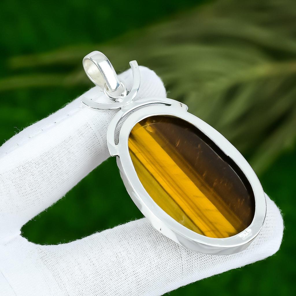 Wedding Gift For Her 925 Sterling Silver Natural Tiger Eye Gemstone Pendant