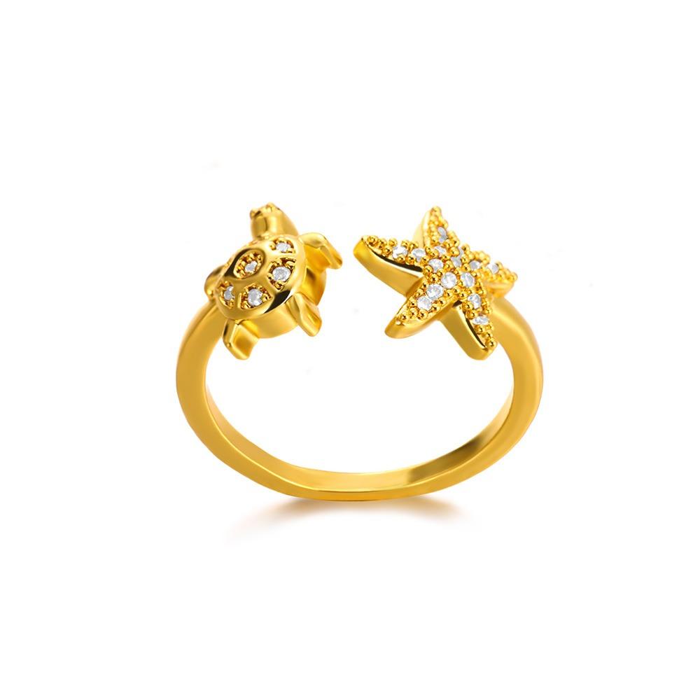 Vintage Conch Starfish Ring For Women Gold Color Stainless Steel Open Adjustable Wedding Summer Beach Party Ocean Jewelry Gift