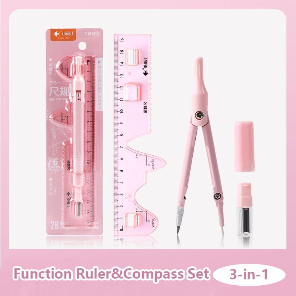 3-in-1 Compass Ruler Set Plastic Mechanical Pencil High Quality Drawing Tool  Students