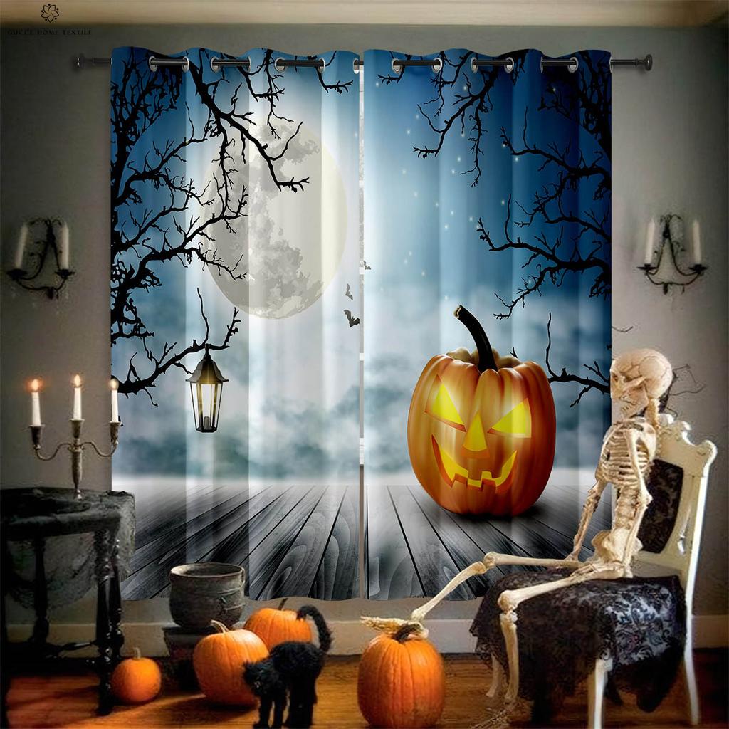 Шторы для украшения на Хэллоуин, привидение, тыква, ведьма, мультяшный принт, спальня, гостиная, праздничная вечеринка