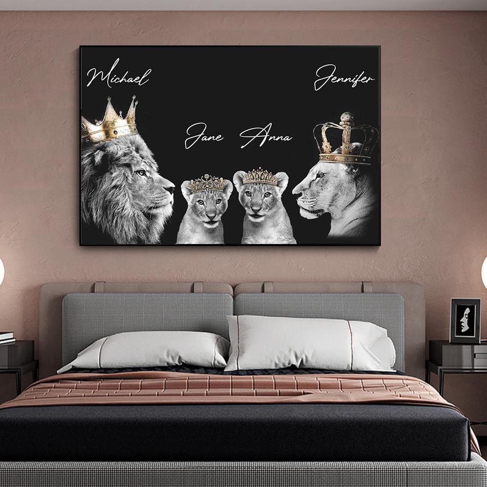 Семья льва, Корона, принт, холст, картина, галерея, Настенный декор, постеры, абстрактные животные с автографом, черно-белые фотографии, подарок