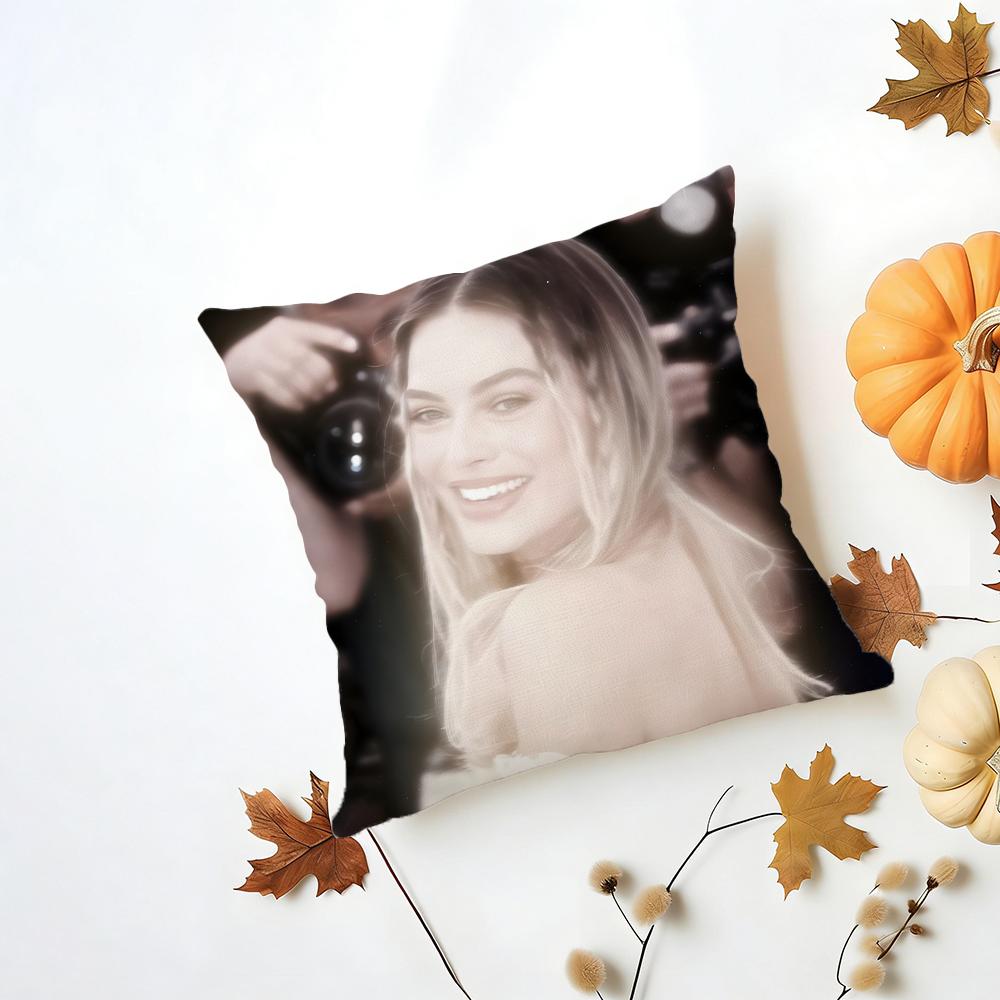 MMargot Robbie Cushion Cover Washable Linen Pillowcase Soft for Daily Sofa Bed Home Room Decor