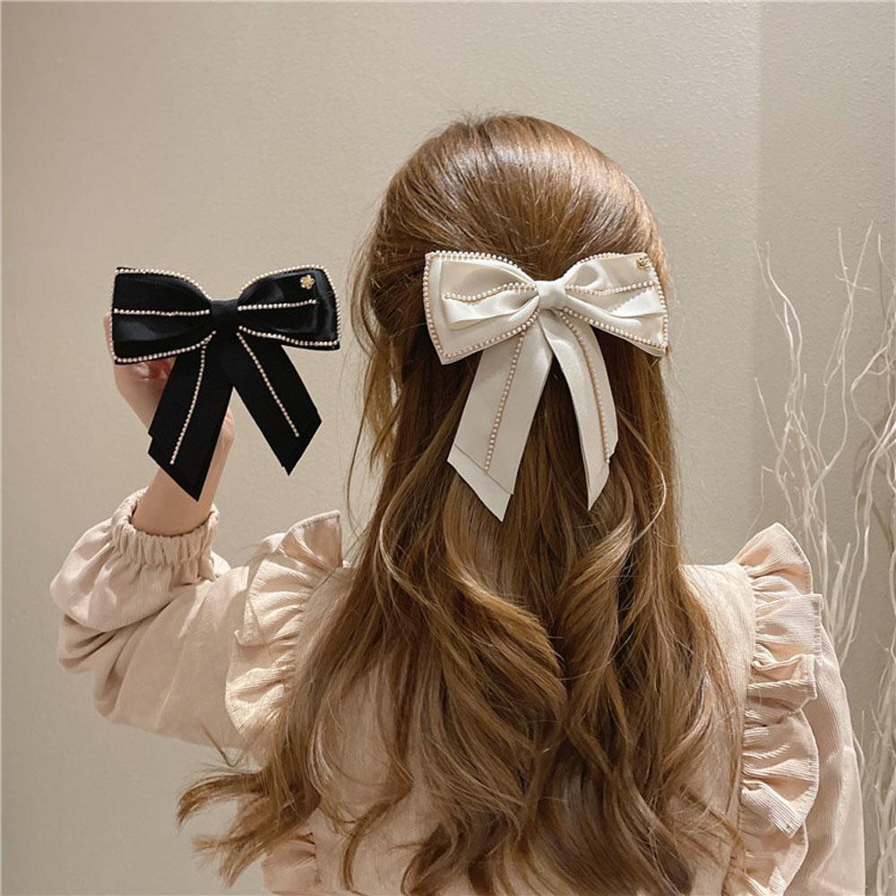 Party Women Fashion Pearl Chain Spring Clip Hair Accessories Bow Hair Clip Side Clip