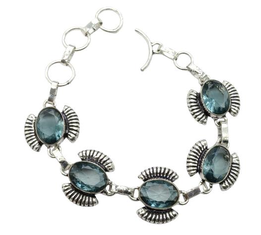 Blue Apatite Gemstone Silver Plated Handmade Bracelet Jewelry BR 31
