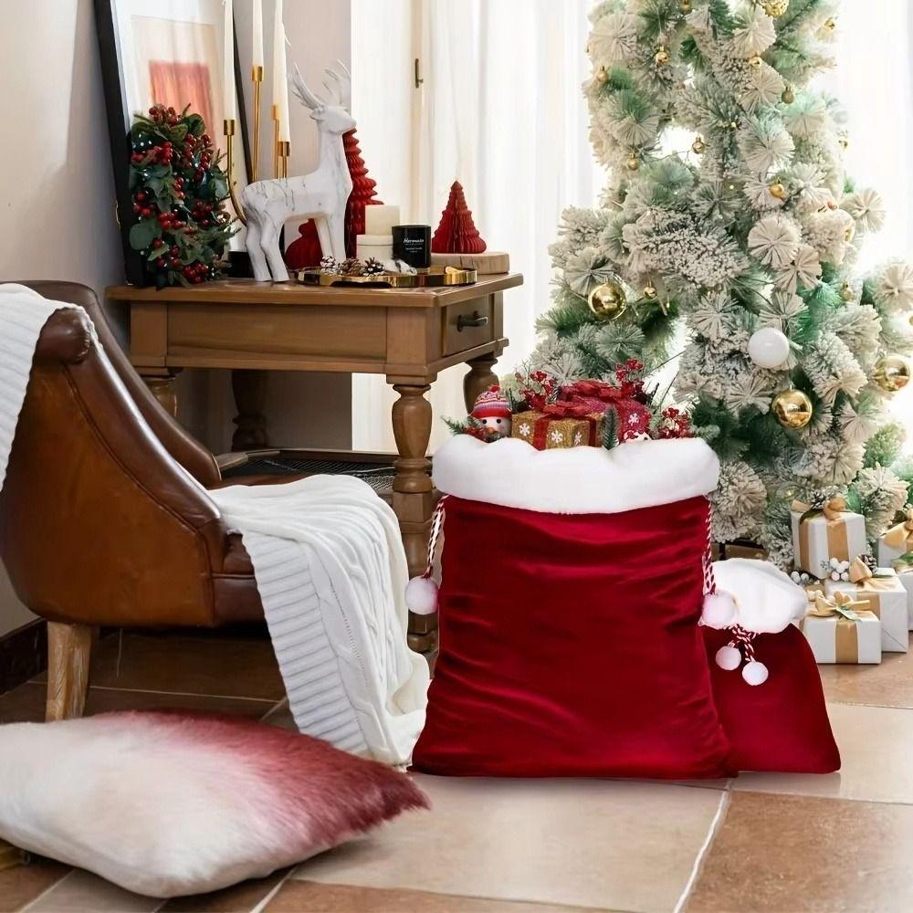 Velvet Christmas Gift Bag White Trim Christmas Present Bag Santa Claus Gift Sack Home Decor