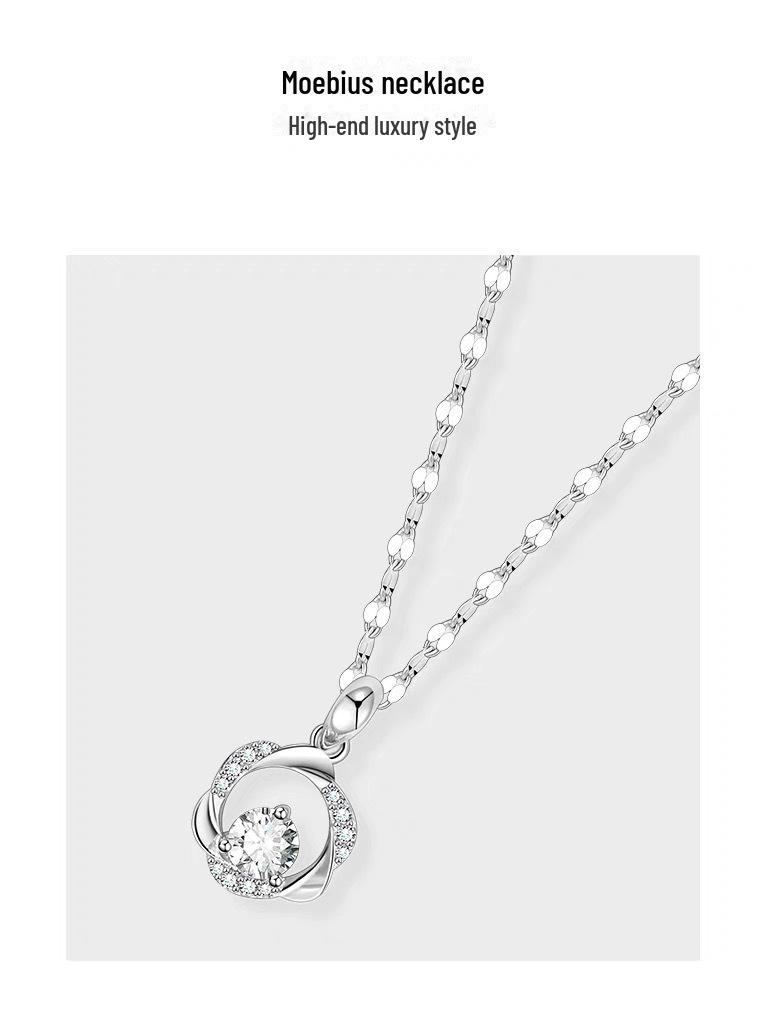Ожерелье из стерлингового серебра с подвеской в виде кольца Мёбиуса и модной цепочкой с цветком на ключицу