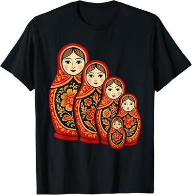 Матрешка Арт Русская Матрешка Графическая Футболка Повседневная Хлопковая Футболка с Коротким Рукавом