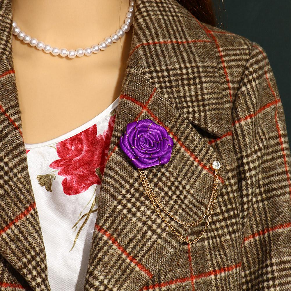 New Korean Chain Ribbon Flower Tassel Fabric Rose Brooch Lapel Pin Pin Suit Brooches