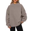 Ladies' Fashionable Loose High Neck Long Sleeved Solid Color Hoodie Top Pullover