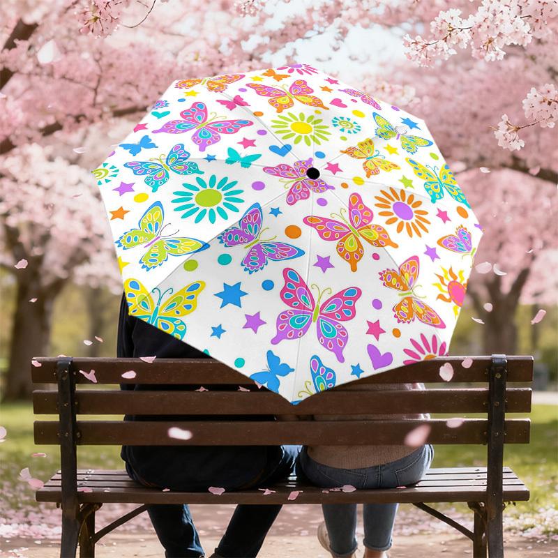 1PC Butterflies Flowers Umbrella-8-Rib Reinforced Portable Folding Travel Suitable for All Seasons Outdoor Daily Use -J0375