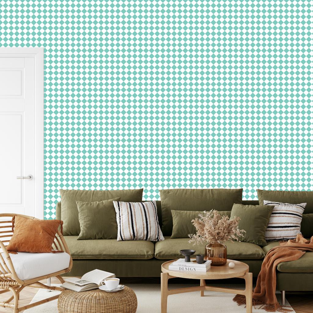 Geometric rhombus wallpaper mint and white, mint background 50x1000
