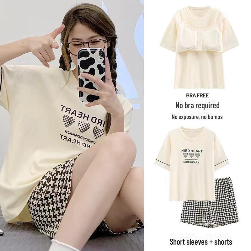 Женский летний пижамный комплект с мультяшным принтом – топ с короткими рукавами и шорты, свободный крой, новый стиль 2024 года