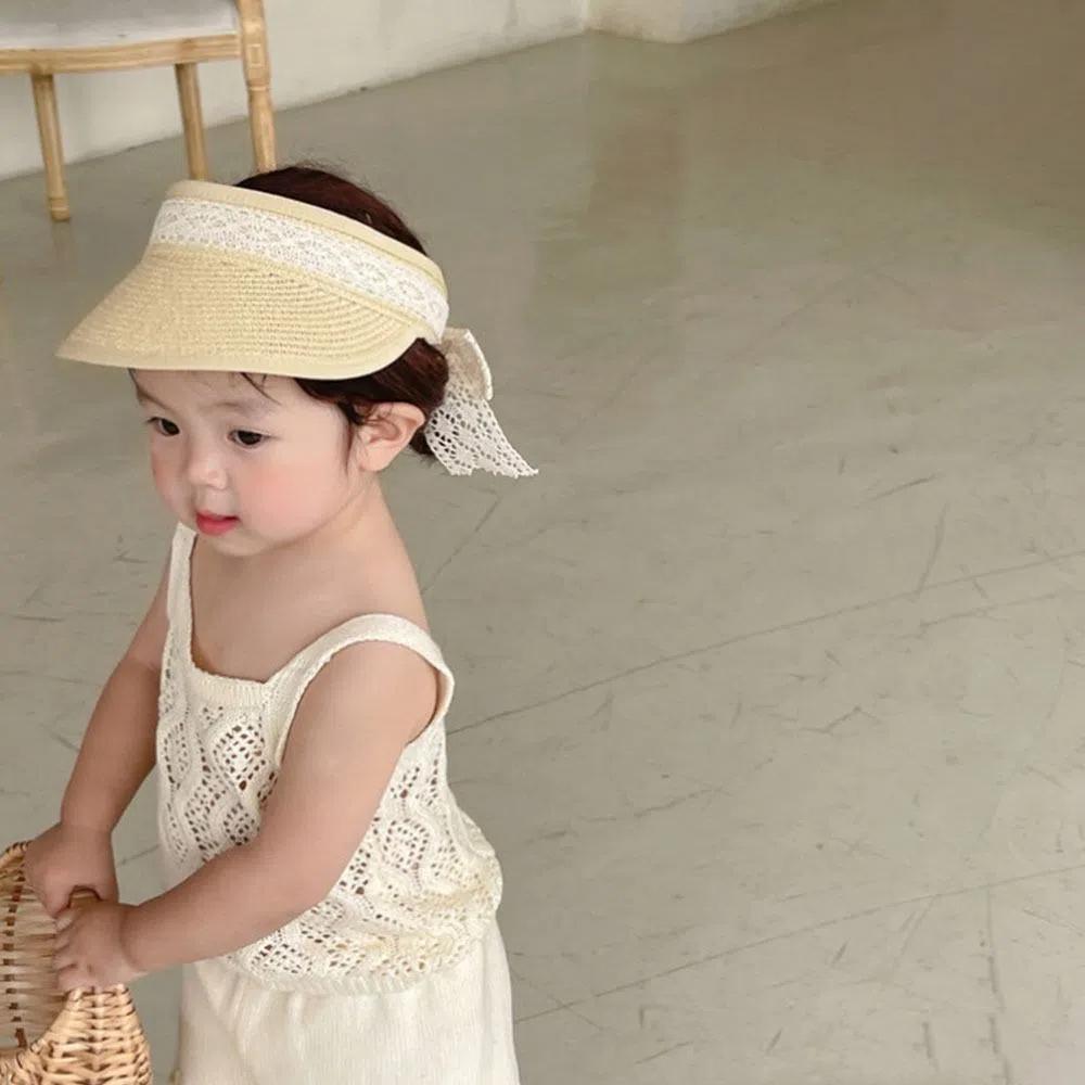 Summer Baby Straw Caps Empty Top Children Sun Hat Fashion Bow Lace Straw Hat  1-5 years