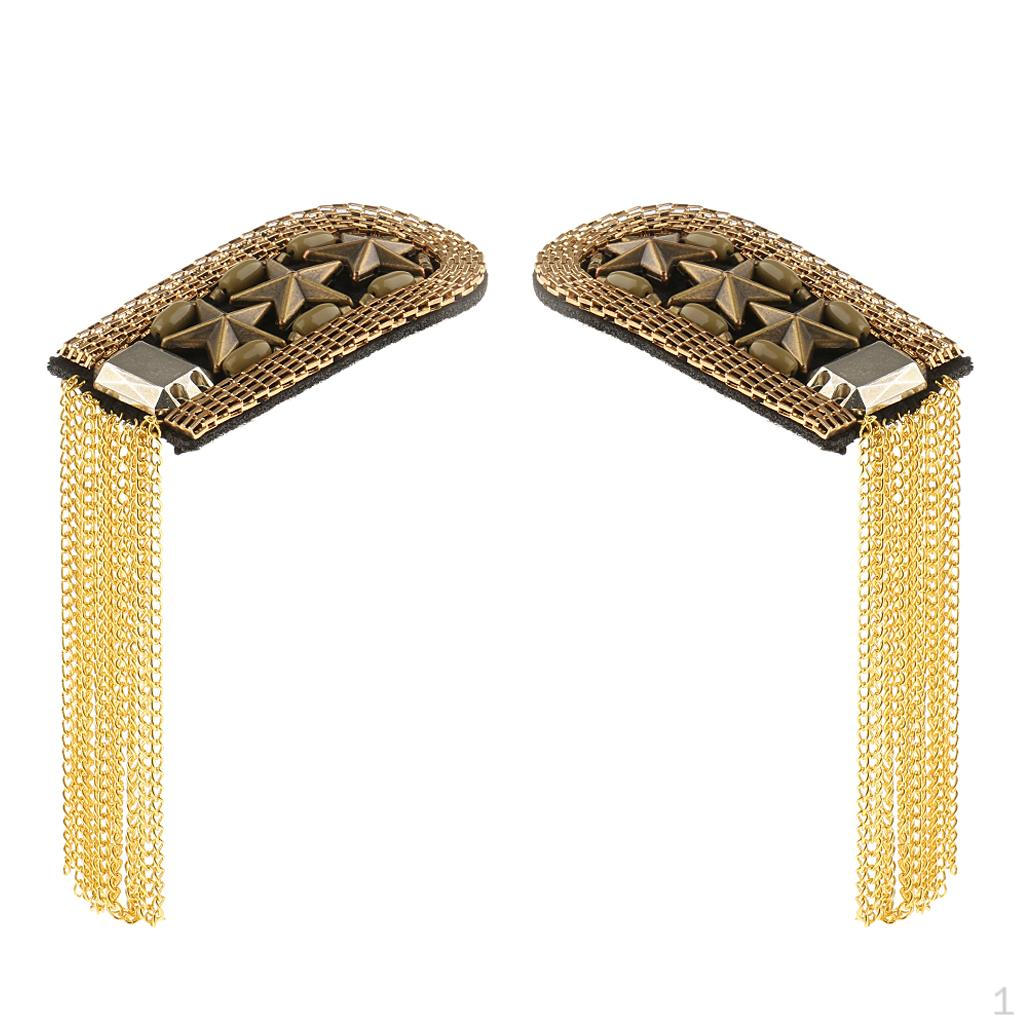 2pcs Star Tassel Epaulette Shoulder Board Mark Punk Costume Decorations - Gold