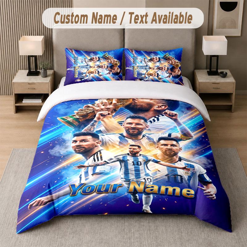 Custom Bedding Set Lionel Messi Pattern, Print Name Text 1 Duvet Cover plus 2 Pillowcases Home Textile