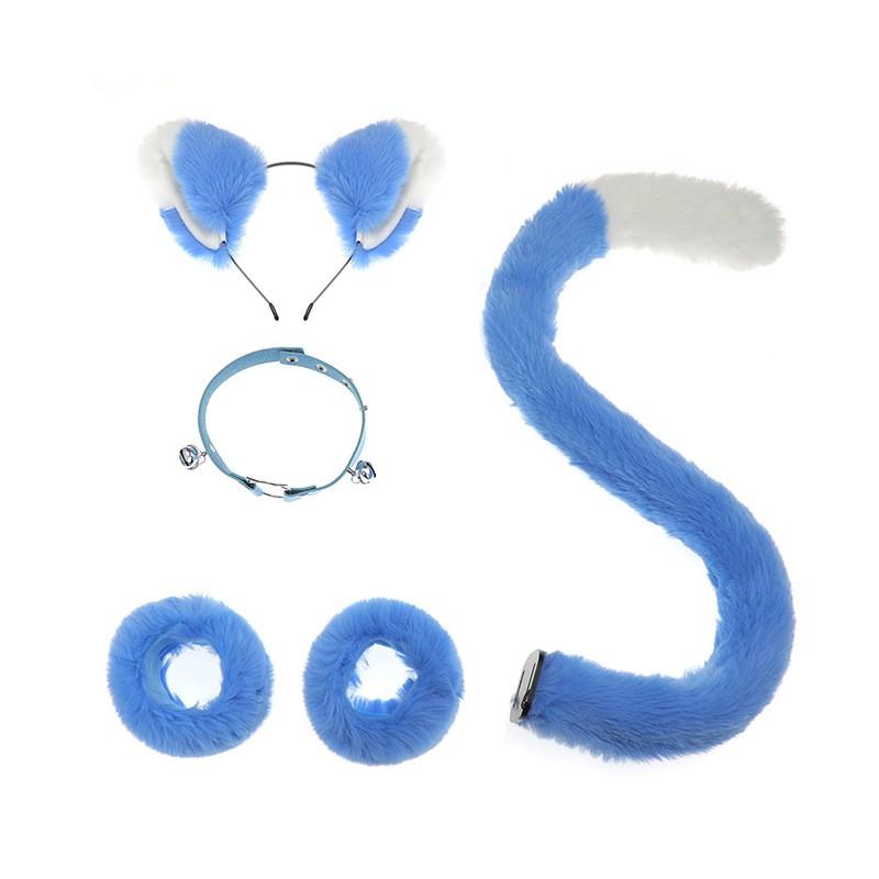 Cat Ear Headband Tail Wristband Collar Set Cosplay Costume Party Animal Theme Accessories