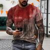 Men Halloween T-shirt Spooky Crew Neck Short Sleeve Tee Blood Stain Print T-shirt