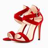 Women Sandals Stilettos Summer Sexy Pumps 11cm Peep Toe Ankle Strap Velvet Thin High Heels Ladies Party Dress Wedding Shoes