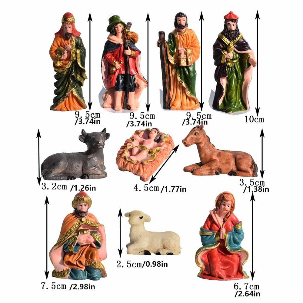 10pcs/Set Vintage Style Nativity Stable Ornaments Resin Material Christmas Manger Scene Tabletop Cool Displays Hand Drawn Design