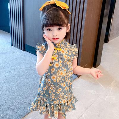 Платье Cheongsam в китайском стиле для девочек в стиле ретро, детское платье принцессы без рукавов