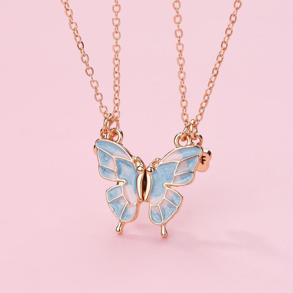 Cartoon Butterfly BFF Necklace Set with Alloy, Drip Oil, Magnet, & Stone Details – Perfect for Kids