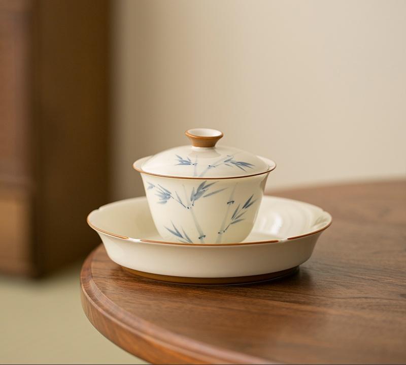 120 мл расписанная вручную миска с бамбуковой крышкой из хурмы, бытовая гайвань против ожогов, ручная работа, супница для приготовления чая, чашка для чая, чайные принадлежности