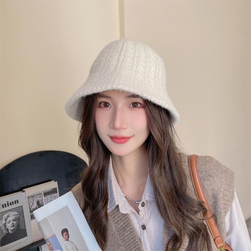 Ретро однотонная панама женская универсальная плюшевая вязаная панама зимняя теплая шляпа-тазик женская